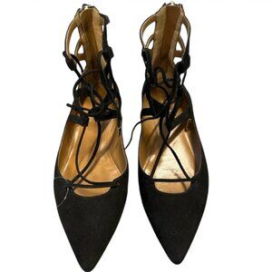 Aquazzura Black Suede Lace-Up Pointed Flats